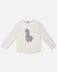 Organic Cotton T-Shirt Off White With Llama - H20M70_101