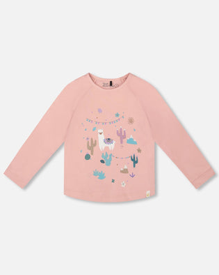 Organic Cotton T-Shirt Dusty Pink With Llama - H20M70_622