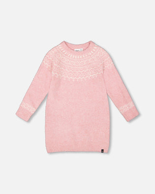 Knitted Dress With Norvegian Jacquard Dusty Pink - H20MT86_276