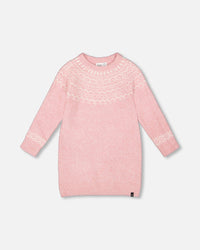 Knitted Dress With Norvegian Jacquard Dusty Pink - H20MT86_276