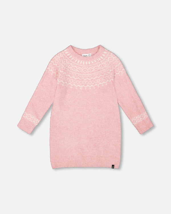 Knitted Dress With Norvegian Jacquard Dusty Pink - H20MT86_276