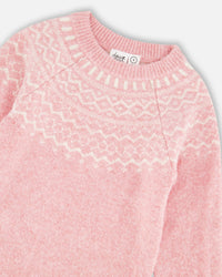 Knitted Dress With Norvegian Jacquard Dusty Pink - H20MT86_276
