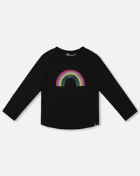 Organic Cotton Long Sleeve T-Shirt Black With Sequin Rainbow - H20N70_999