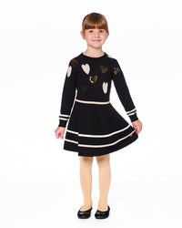 Knit Dress Black With Glittery Heart Motifs - H20OGT89_999