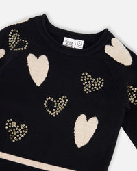 Knit Dress Black With Glittery Heart Motifs - H20OGT89_999