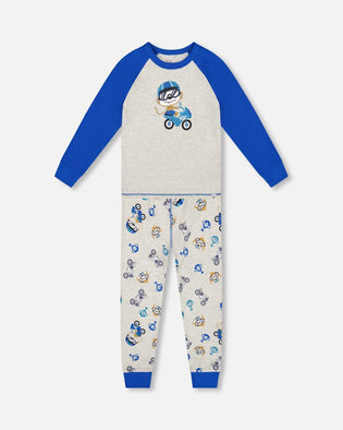Two-Piece Organic Cotton Pajama Set Beige Monkey Print - H20PB10US_063