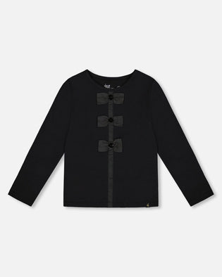 Long Sleeve Organic Cotton Jersey Bow Tee Black - H20Q70_999