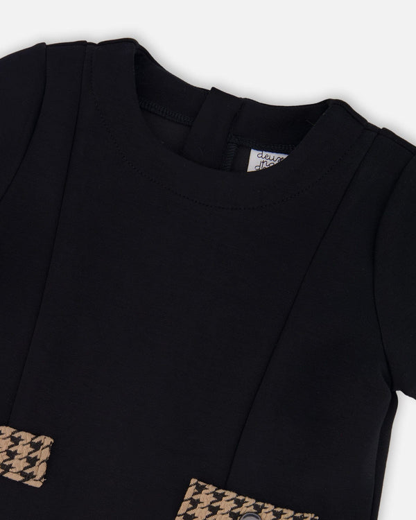 Short Sleeve Bi-Material Milano And Jacquard Knit Dress Black - H20Q86_999