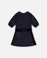 3/4 Sleeve Lurex Dress Navy Blue - H20Q91_481