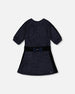 3/4 Sleeve Lurex Dress Navy Blue - H20Q91_481