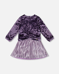 Long Sleeve Bi-Material Velour And Jersey Dress Purple Gray - H20Q92_547