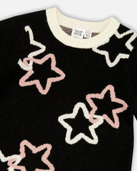Long Sleeve Knit Dress Black With Stars - H20QT94_999