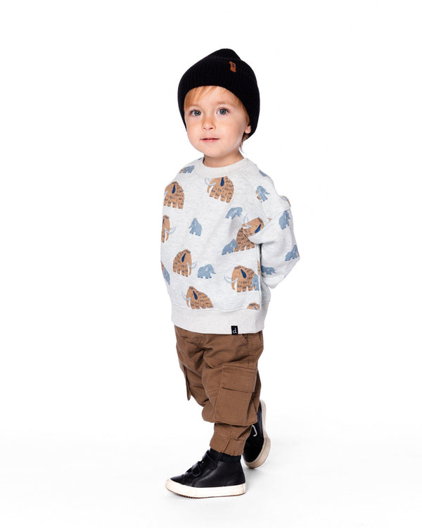 Long Sleeve Crew Neck Fleece Sweatshirt Beige Mammoth Print - H20S31_059