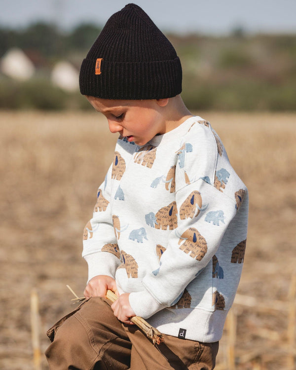 Long Sleeve Crew Neck Fleece Sweatshirt Beige Mammoth Print - H20S31_059