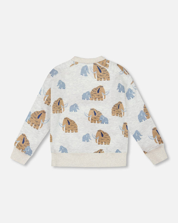 Long Sleeve Crew Neck Fleece Sweatshirt Beige Mammoth Print - H20S31_059