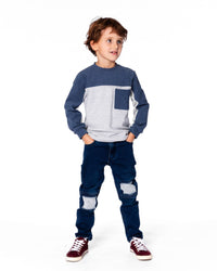 Long Sleeve Super Soft Brushed Jersey Top Color Block Light Heather Gray - H20U10_191