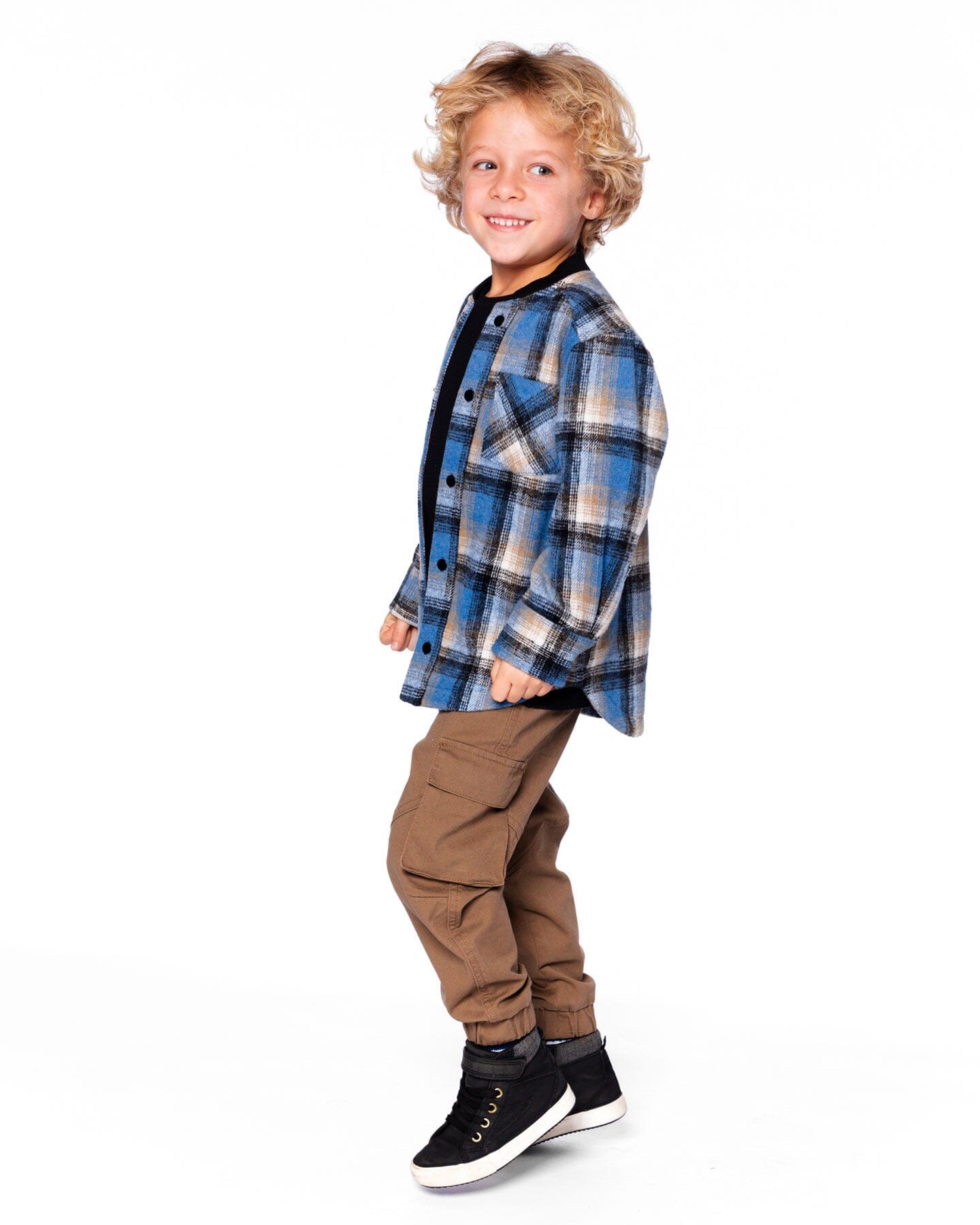 Long Sleeve Brushed Plaid Button Down Shirt Avec Rib Collar - H20U12_000