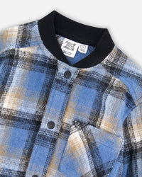 Long Sleeve Brushed Plaid Button Down Shirt Avec Rib Collar - H20U12_000