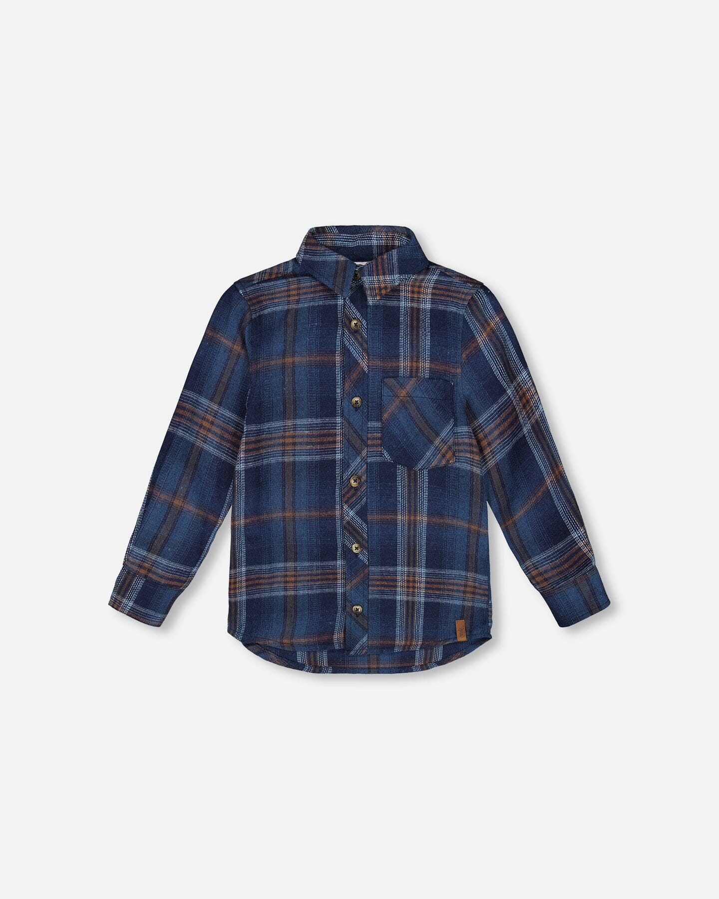 Long Sleeve Flannel Shirt Blue And Brown Plaid - H20U13_090