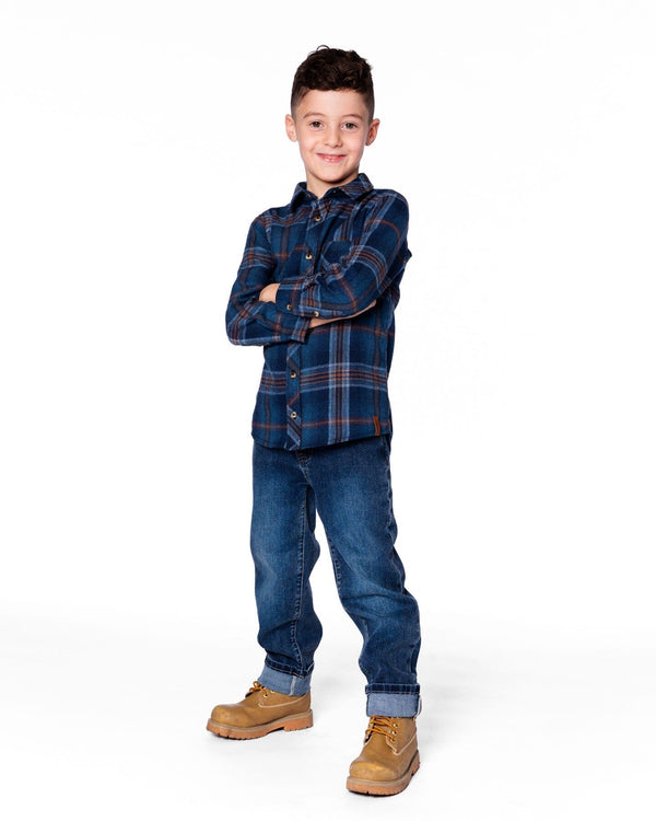 Long Sleeve Flannel Shirt Blue And Brown Plaid - H20U13_090