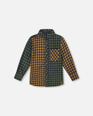 Long Sleeve Flannel Shirt Yellow And Green Plaid - H20U13_091