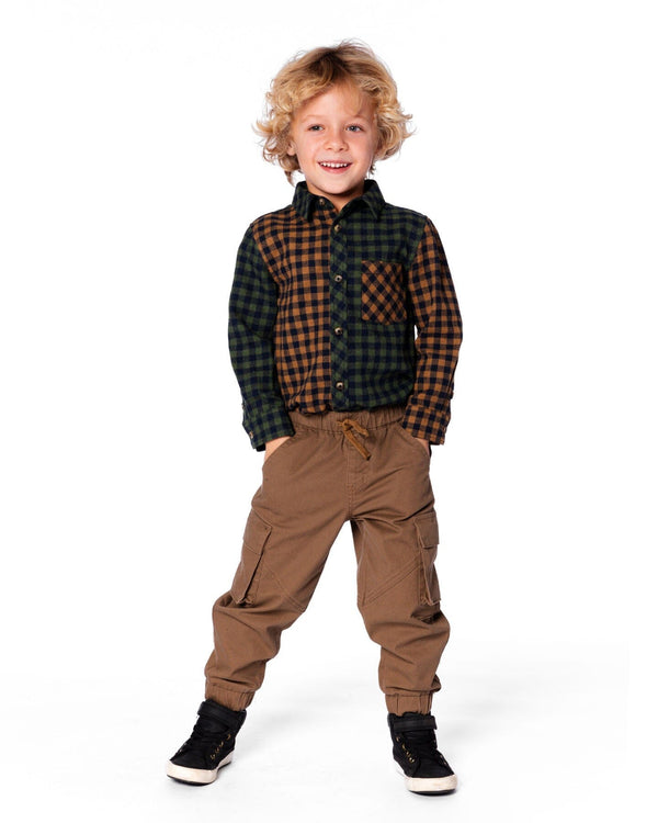 Long Sleeve Flannel Shirt Yellow And Green Plaid - H20U13_091