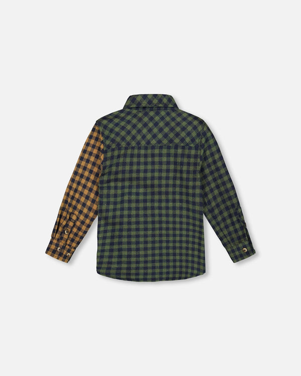 Long Sleeve Flannel Shirt Yellow And Green Plaid - H20U13_091