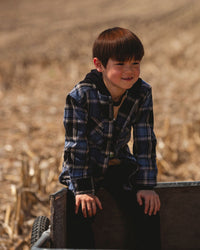Long Sleeve Hooded Flannel Shirt Blue And Black - H20U14_000