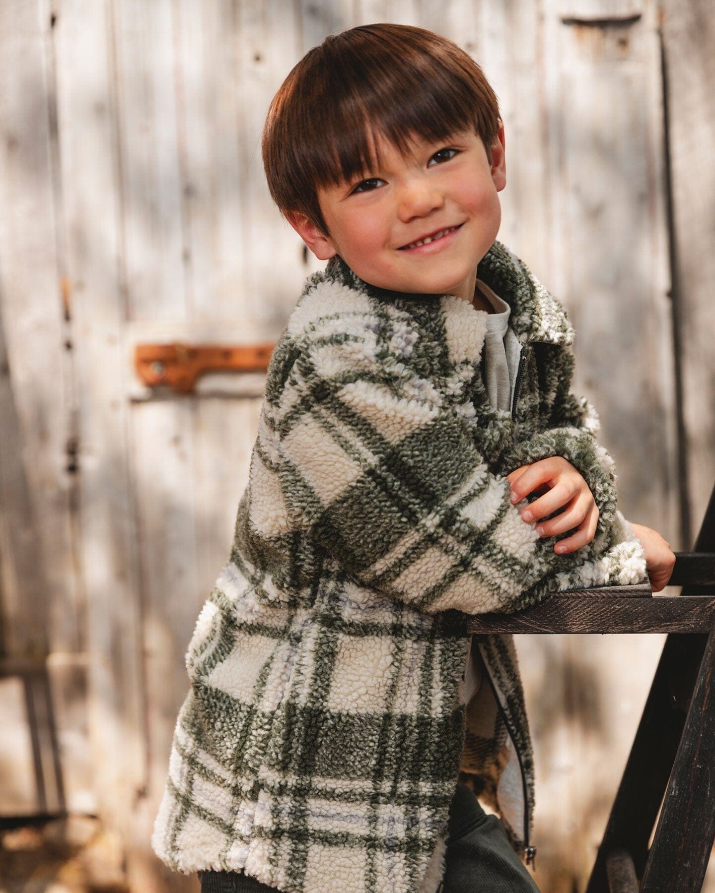 Sherpa Long Sleeve Zip Front Overshirt Sage And Beige Plaid - H20U17_087