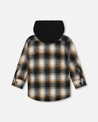 Hooded Polar Fleece Overshirt With Hood Black And Brown Plaid - H20U19_000