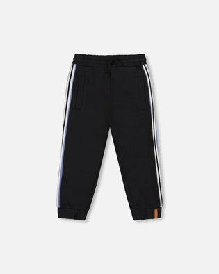 Fleece Sweatpants With Side Stripes Black - H20U20_999