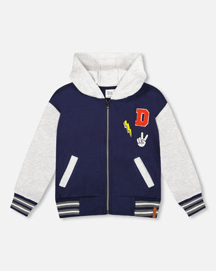 Full Zip Hooded Fleece Jacket Navy Blue - H20U30_481