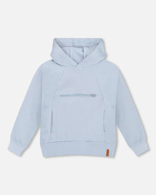 Pullover Hooded Fleece Sweatshirt With Zip Pocket Light Blue - H20U31_972