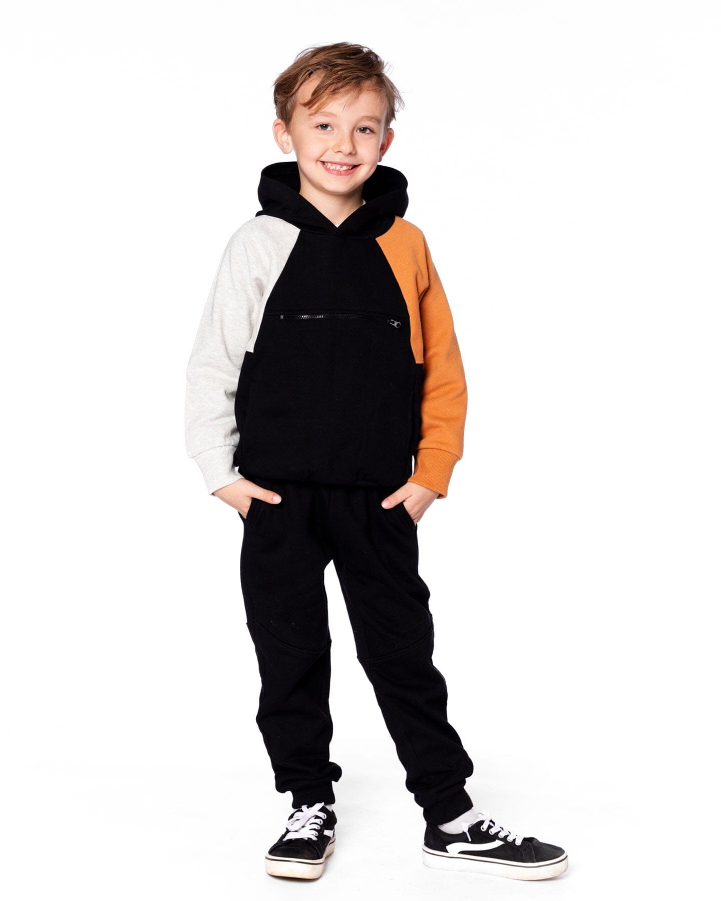 Pullover Hooded Fleece Sweatshirt With Zip Pocket Black - H20U31_999