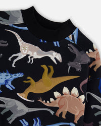 Pullover Fleece Sweatshirt Black Dinosaur Print - H20U32_026