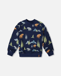 Pullover Fleece Sweatshirt Navy Animal Print - H20U37_030