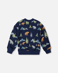Pullover Fleece Sweatshirt Navy Animal Print - H20U37_030