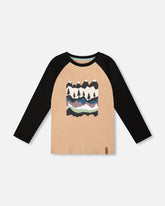 Long Raglan Sleeve Jersey Tee Beige