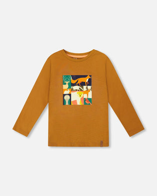 Long Sleeve Cotton Jersey Tee Shirt Orange Brown - H20U74_855
