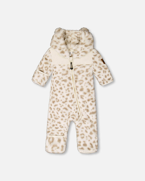 Baby Mid-Season Plush One Piece Outerwear Cream Leopard Print - H20W66_070