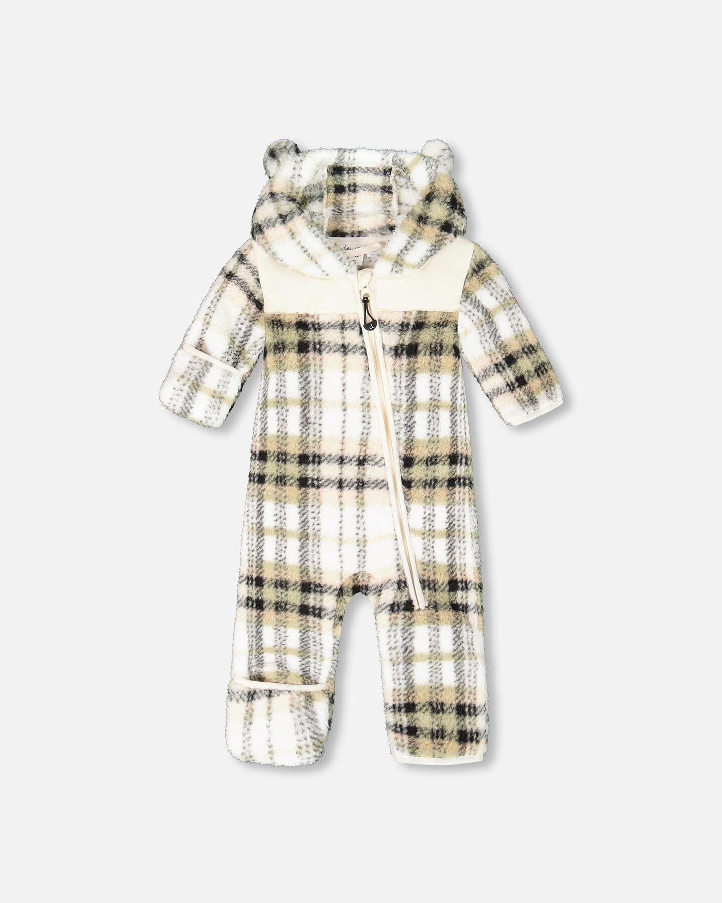 Baby Mid-Season Plush One Piece Outerwear Black And Beige Plaid - H20W66_071