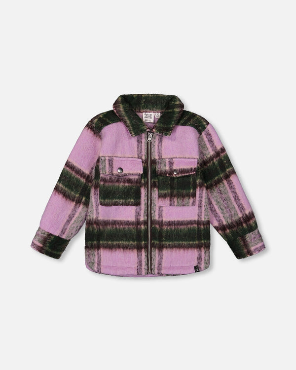 Zipped Plaid Overshirt Mauve And Green - H20YG17_000
