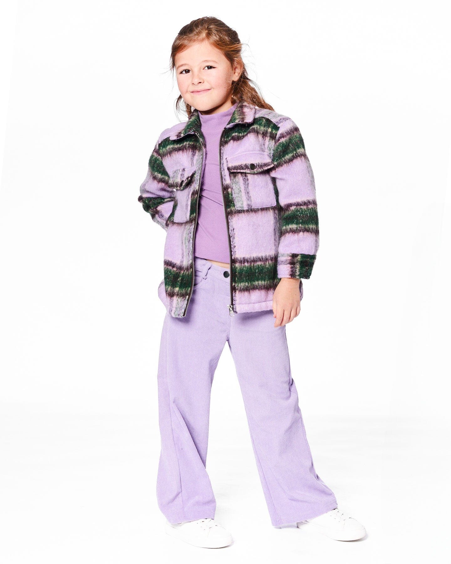 Zipped Plaid Overshirt Mauve And Green - H20YG17_000