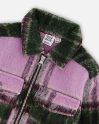 Zipped Plaid Overshirt Mauve And Green - H20YG17_000