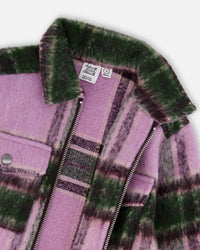 Zipped Plaid Overshirt Mauve And Green - H20YG17_000