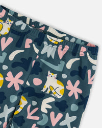 Stretch Jersey Leggings Green Cat Print - H20Z61_006