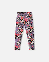 Stretch Jersey Leggings Black Retro Flower Print