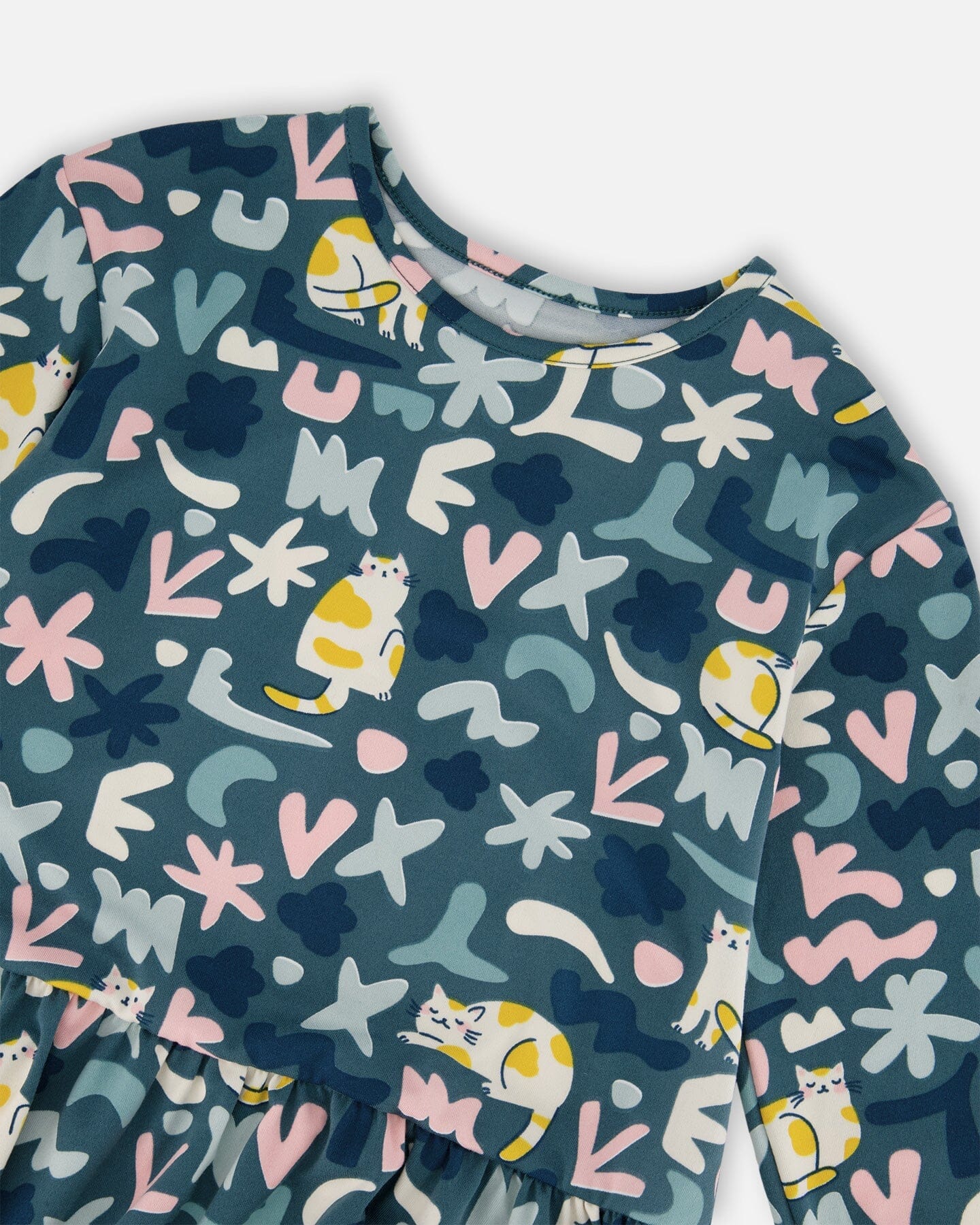 Jersey Dress Green Cat Print - H20Z86_006