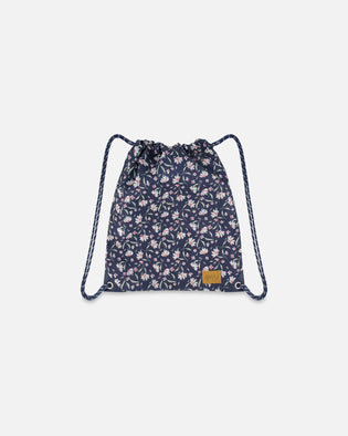 Drawstring Bag Navy Flower Print - H20ZSC_016