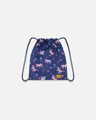 Drawstring Bag Navy Unicorn Print - H20ZSC_037